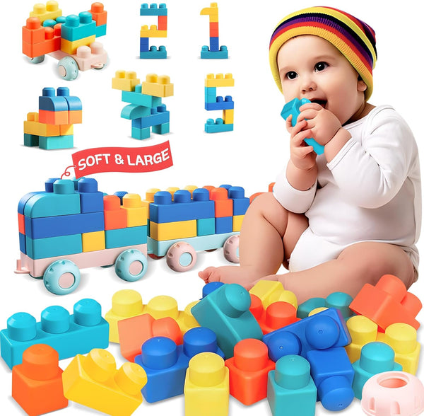 Kids 21 PCS Colorful Soft Building Blocks for Toddlers, Large STEM Toys, Baby Teething Gifts