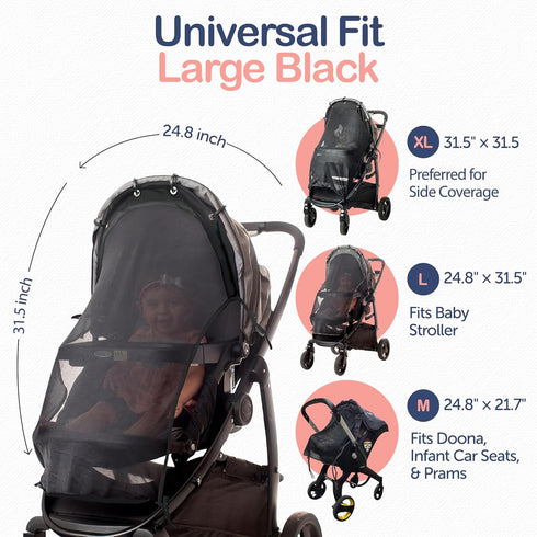 Stroller Sun Shade Extender Universal Clip-On Baby Stroller Sun Shade Cover, UV Protection, Breathable See-Through