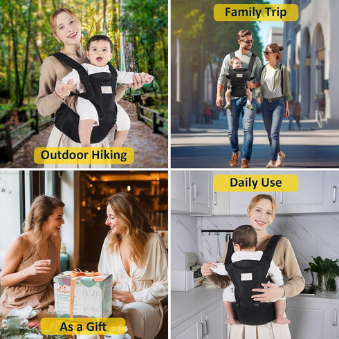 6-in-1 Baby Carrier with Hip Seat, Baby Carrier Newborn to Toddler, Detachable Hands-Free Infant Carrier, One Size Fits