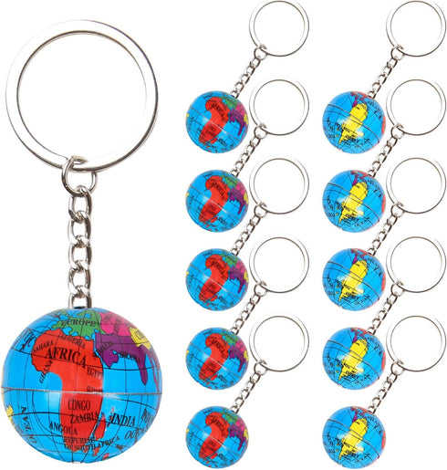 PROLOSO 48 Pcs Globe Keychains - Bulk Keyrings for Kids, World Planet Earth Theme Toy, 1 Inch