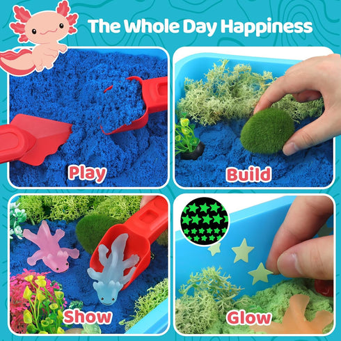 Kaelinda 3-4 5-8 8-12 Axolotl Sensory Bin for Kids - Axolotl Toys Sand Sensory Toy with Lid, Art and Craft Axolotl