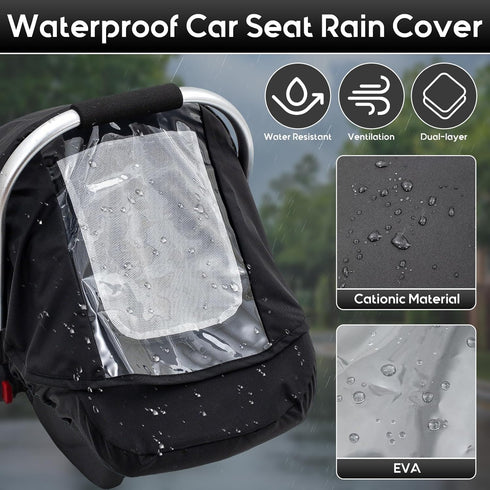 Waterproof Baby Car Seat Cover, Car Seat Rain Cover with Clear Window & Breathable Mesh, Universal Baby Carrier Cover