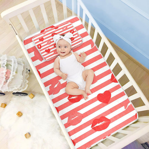 SyXIOP 28" 52" Red Striped Lips Cooling Baby Waterproof Crib Mattress Protector x Reusable Mattress Pads