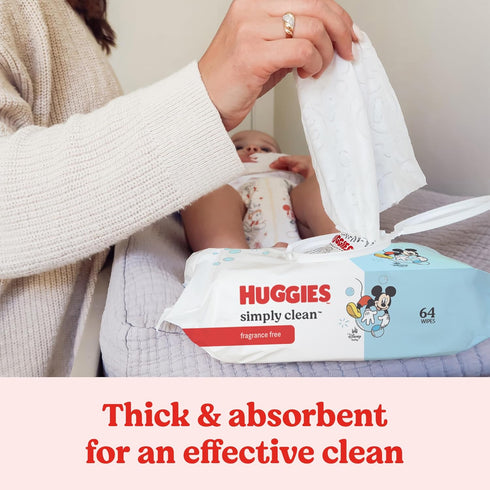 1 Pack (64 Packaging Huggies Simply Clean Unscented Baby Diaper Wipes, Flip-Top Wipes Total), May Vary