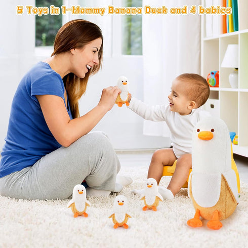 5 20'' Mommy 4 Auspicious beginning PCS Banana Duck Plush Stuffed Animal Family, Cute Banana Duck with Baby Plushies