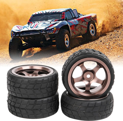 Mxfans 5 Spoke Grey Aluminium Alloy Wheel Rims & Black Square Pattern Rubber Tyres for RC 1:10 On Road Racing Car Set