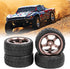 Mxfans 5 Spoke Grey Aluminium Alloy Wheel Rims & Black Square Pattern Rubber Tyres for RC 1:10 On Road Racing Car Set