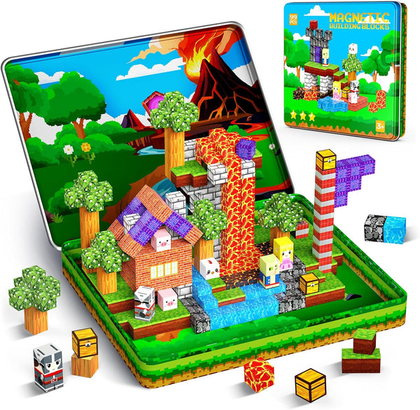 Windidi 99PCS Magnetic Blocks Travel Toys, Magnet Building Blocks with Portable Metal Box,