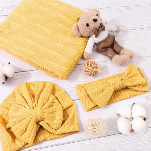 Cozy Set Newborn Receiving Blanket with Bow Hat and Headband for Girls - Perfect Shower Gift