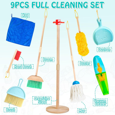 Set Set, 3+ Kids Cleaning with Electric Vacuum Cleaners, Wooden Pretend Play Housekeeping Toddler Cleaning Toys
