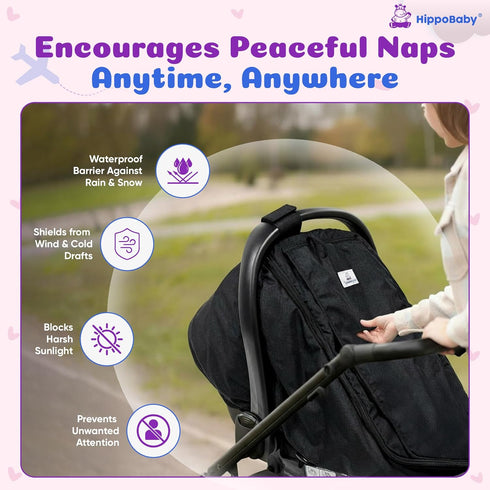 HippoBaby Waterproof Baby Car Seat Cover | Windproof Carseat Cover for Babies | Infant Car Seat Cover for Boys, Girls