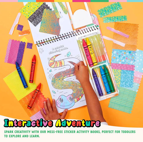 3+| Set Bright Stripes Art on The Go Collage Fun Jungle Theme Travel Kit for Kids Ages Mess-Free Activity with Crayons