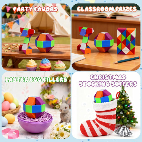 KOSIDEN 30pcs Boy Party Favors - Fidget Snake Cube Puzzle Toys for Goodie Bags, Bulk Toys, Classroom Prizes, Treasure