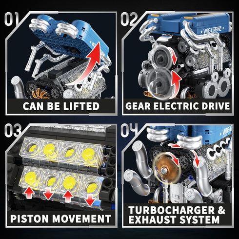 Sikewettx W16 V8 751 W16 Sets 8-14, Engine Building Kit (Twin Design), PCS to Build Your Own Engine Model Kit for Kids