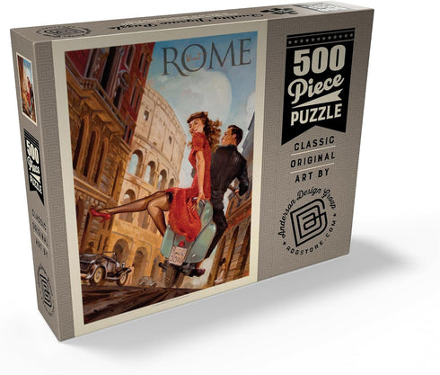 MyPuzzle Italy: Rome by Vespa Vintage Poster - Premium 500 Piece Jigsaw Puzzle for Adults