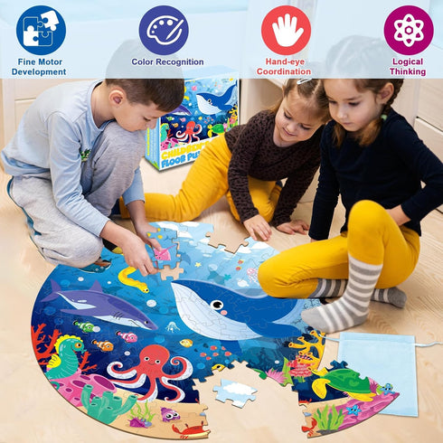 Jumbo 22.8 inch Floor Puzzle for Kids Under The Sea, 71Pcs Ocean Theme Educational Toys for 4-6 Years