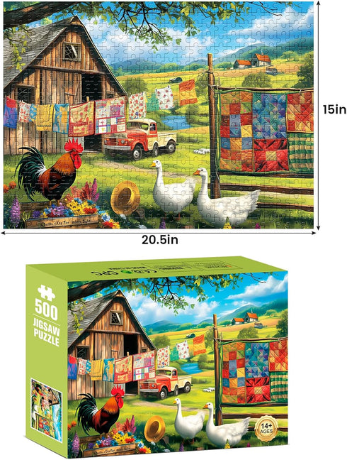 500 Pieces Puzzles for Adults - Jigsaw Puzzle Chicken Duck Farm Gift for Family Activity Games, 20.5 x 15 Inch
