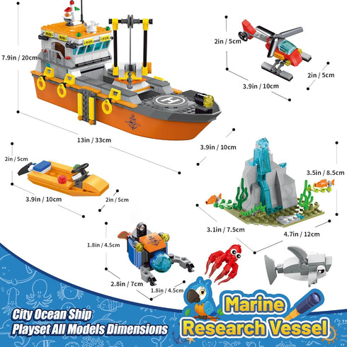 Set, Set 6 8 10 12 AKWME City Ocean Explorer Ship Building Exploration Boat Toy Building Block with LED Lights