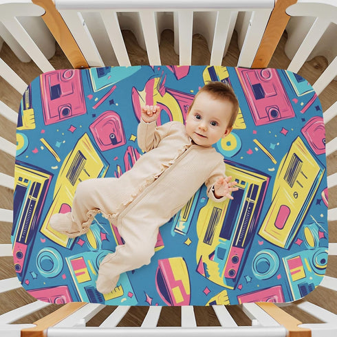 Pigsaly 80s 90s 27x39 Inch Crib Sheets Colorful Tape Baby Sheet for Standard Crib Mattress Boys Girls Toddler Bed