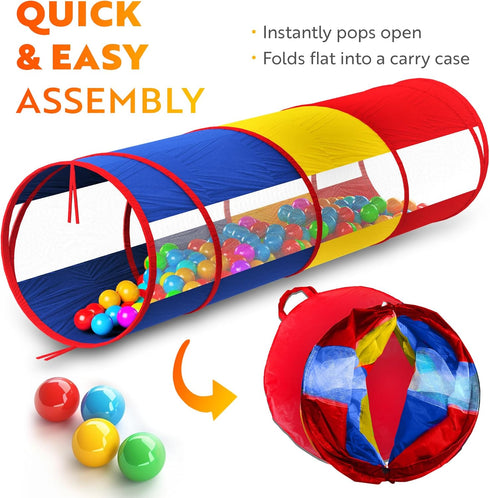 Playz Kids Play Tunnel for Toddlers 1-3 and Up - Large Opening Colorful Pop Up Baby Tunnel for Kids