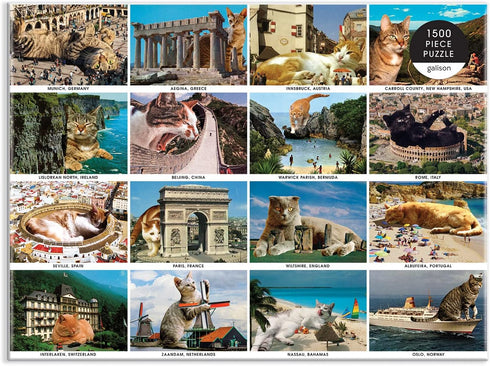 Vacation Cats 1500 Piece Puzzle: Galison, Features Cats in Famous Locations, Great Gift for Cat Lovers