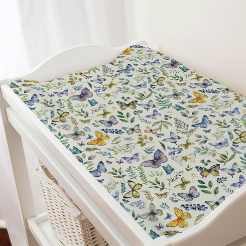 Watercolor Butterflies Boho Leaves Changing Pad Covers, Colorful Butterflies Green Leaf for Boys Girls, Soft 32''x16''