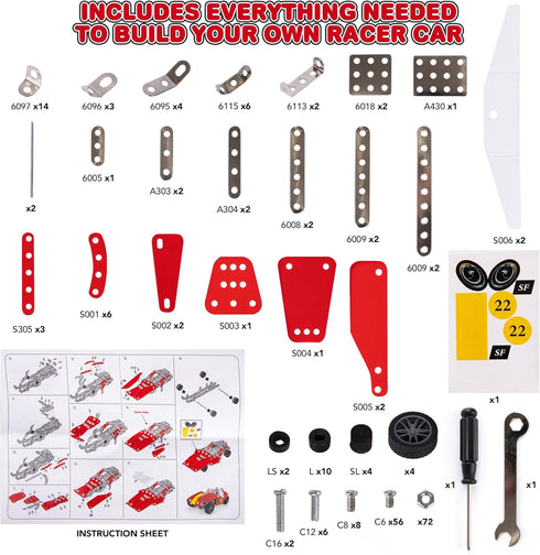 ArtCreativity Metal Model Car Building Kit, 230 PC 3D Car Model Kit for Boys, Red Vintage Toy Racecar