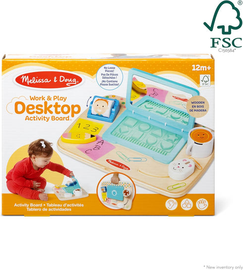 Melissa & Doug Wooden Work & Play Desktop Activity Board - Infant and Toddler Sensory Toy, FSC Certified