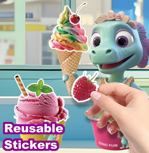 200+ 11 3-6 Dino Fun Cooking Sticker Book, Create & Play with Removable Food Stickers & Playful Kitchen Scenes for Kids