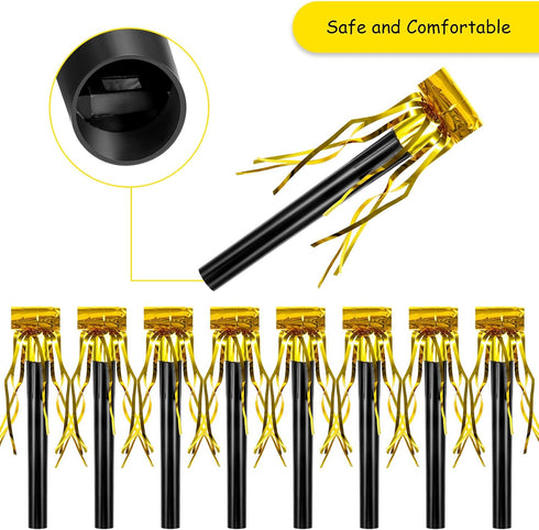 Skylety 18 Pcs Party Blower Noisemakers, Gold Musical Blowouts for Halloween, Christmas, New Year, Birthday Party