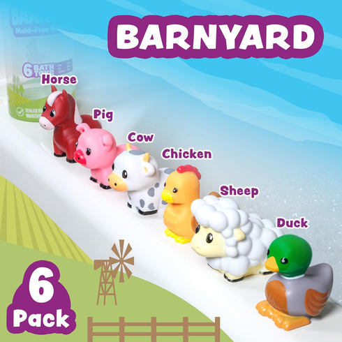 6 Pack Tub Works Barnyard Mold Free Bath Toys, | Sealed, No Hole Bath Toys Design Keeps Moisture Out | Soft, Squeezable