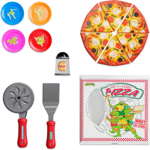Kids Pizza Toy Set - Pretend Kitchen Play Food with Slice & Serve Pizza, Box, Pie Cutter & Condiments