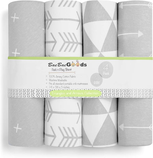 BaeBae Goods Pack N Play Sheets - 100% Super Soft Jersey Knit Cotton Mattress