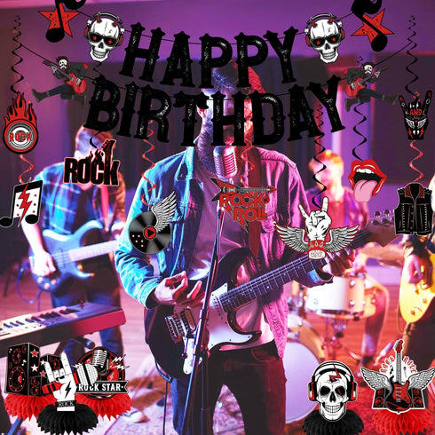 LARRAZABAL Rock and Roll Birthday Party Decorations, Music Themed Supplies Include Happy Birthday Banner and Centerpiece