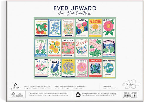 Galison Ever Upward, 1000 Piece Puzzle, Vintage Style Flower Seed Packets, Fun Activity for Adults