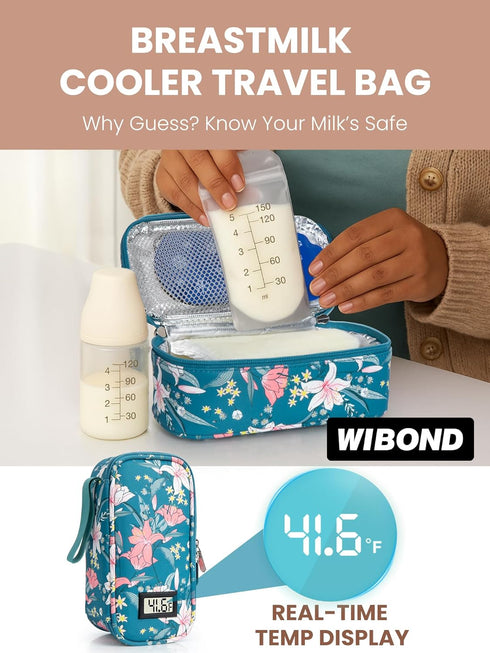 WIBOND 4-6 2 Pack, Breast Milk Cooler Travel Bag, Real-Time Temperature Display, Holds Breastmilk Storage Bag