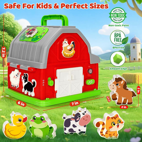 1 2 3 12-18 Toddler Toys for Year Old Boys Girls, Upgraded Musical Farm Animal Barn Toy Gifts, Montessori Fine Motor