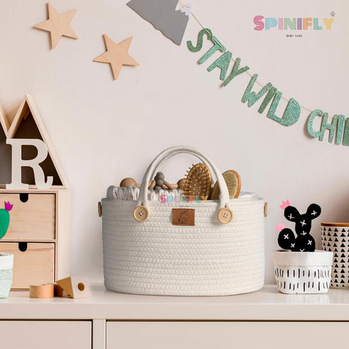 2-Layer Diaper Caddy Hanging Organizer, Detachable Versatile Handles Storage Nursery Hanging Basket for Stroller, Crib