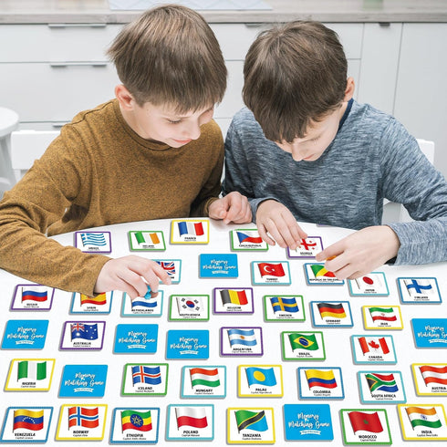 gisgfim 50 Pairs Memory Matching Game, Flags of The World Concentration Games for Kids and Adults, Fun & Fast Learning
