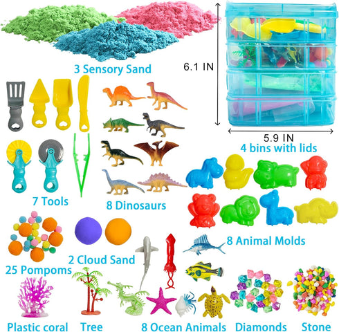 3 4 5 6 7 8 Dino & Ocean Sensory bin, Dino & Ocean Sensory Toys with Play Sand for Toddlers Boys and Girls,Kids Toys