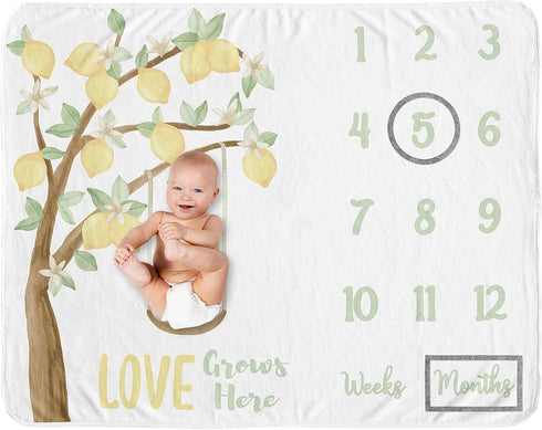 Sweet Jojo Designs Lemon Floral Girl Milestone Blanket Monthly Newborn First Year