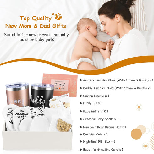 Set New Mom Gifts for Women, Best Pregnancy Gifts Basket for New Parents, Gender Reveal Ideas Gift for First Time Mom