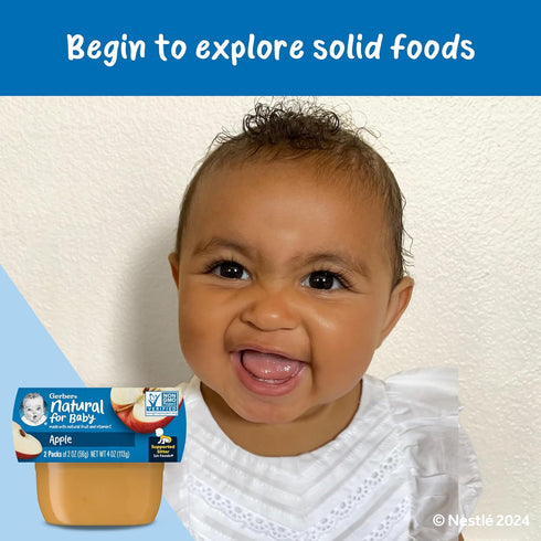 Gerber 1st Foods Baby Food, Apple Puree, Natural & Non-GMO, 2 Ounce Tubs, 2-Pack, Pack of 8