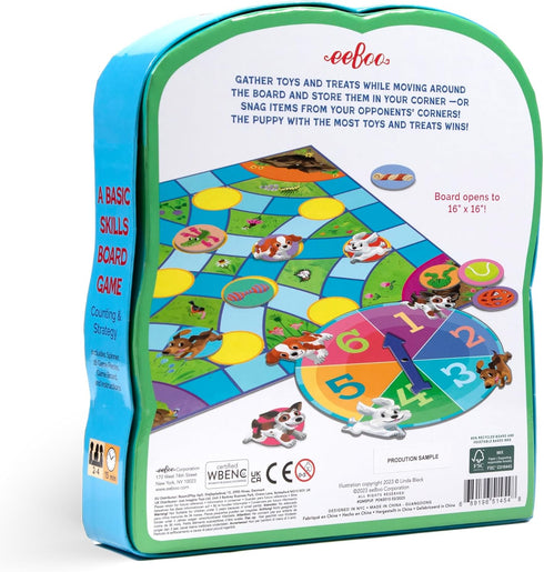 eeBoo Puppy Fuffle Game, Counting & Simple Strategy, Kids Spinner Board Game, Ages 4+, 2-4 Players
