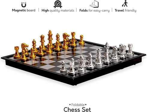 Set Set 9.7" Magnetic Travel Chess Game with Folding Board Portable and Storage Compartment Great Travel Toy by Big Mos
