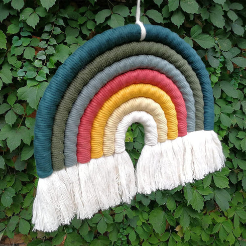 ZWA Handmade Macrame Rainbow Wall Hanging - Colorful Nursery Decor