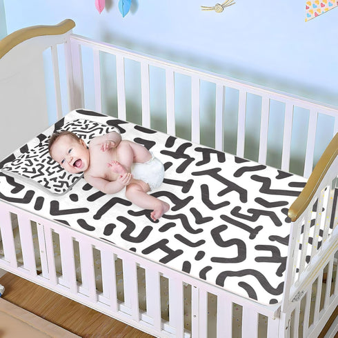 SyXIOP 28" 52" Black Abstract Irregular Lines Cooling Baby Crib Mattress Protector x Absorbent Bed Pads Washable