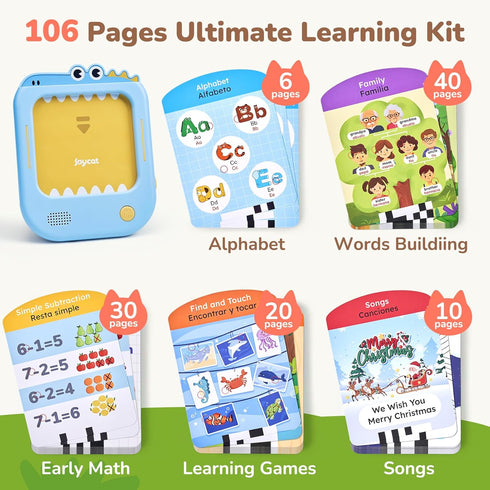 106 20 2-6 JoyCat Bilingual Kids Learning Tablet, Pages Spanish & English Talking Cards with Interactive Games