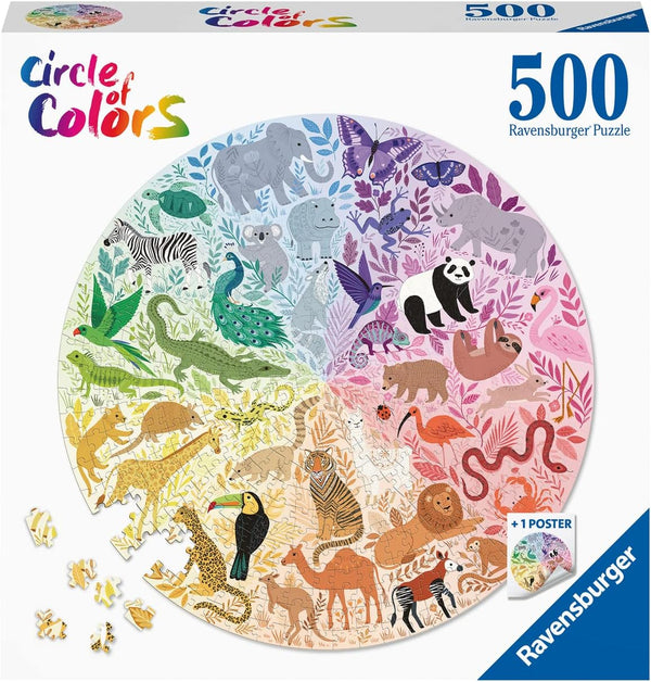 Ravensburger Circle of Colors: Animals 500 Piece Round Jigsaw Puzzle | Softclick Technology | Engaging Artwork