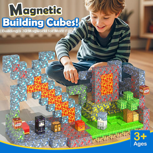 Set 3+ 1'' Soyee Magnetic Blocks - Build Mine Magnet World Forest Mine Magnet Building Blocks Kids Toys for Year Old